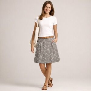 Vintage Y2K Esprit Womens Gray Dandelion Floral A-Line Skirt Pockets Size 8